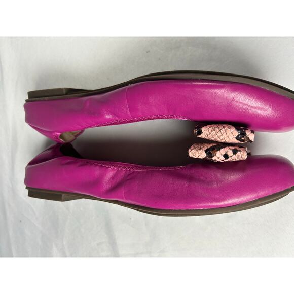 Vionic Zelda Women 8 Magenta coquette Swifty Snakeskin Bow Scrunch Support Flats - Picture 9 of 9